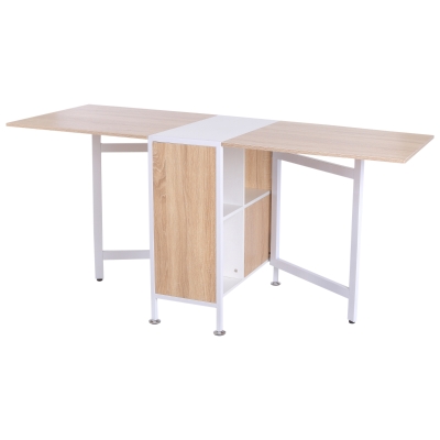 Homcom Birou resigilabil cu 4 Compartimente, Stejar si Alb 169x62x75cm