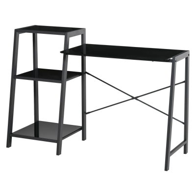 HOMCOM Birou pentru camera si birou cu raft 3 rafturi din sticla si metal