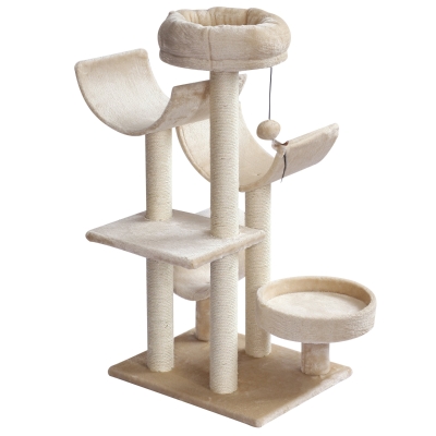PawHut Ansamblu pentru Pisici cu Cusca si Tunel pe mai multe niveluri Beige 50x40x105 cm