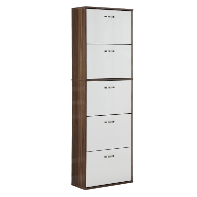 Homcom Dulap pentru Pantofi, Modern in Lemn cu 5 Sertare pentru 30 Perechi de Pantofi, Alb si Maro, 60 x 28 x 189cm