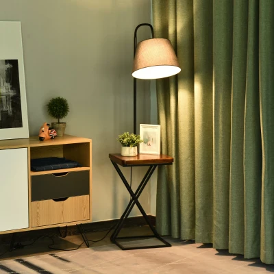 Lampa de podea cu Etajera Stil modern din Otel si Lemn