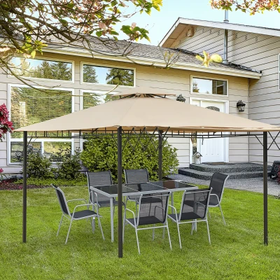 Pergolă Metalică pentru Exterior, 3.3x3.3 m, Maro Deschis