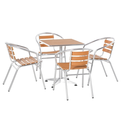 Outsunny Set Masa si 4 Scaune de Gradina din Aluminiu si Plastic Culoare Lemn