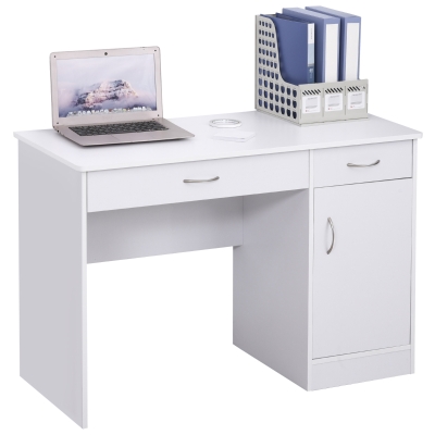 HOMCOM Birou PC Modern pentru Birou sau Camera cu 2 Sertare si Dulap din Lemn Alb
