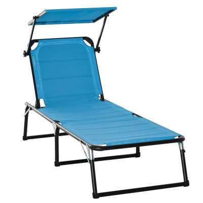 Outsunny, sezlong pliabil cu copertina, 66x197x32 cm, albastru