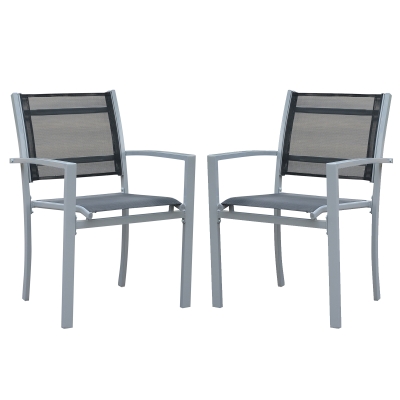 Outsunny Set 2 Scaune de Extern in Textilen si Otel, Negru si Gri