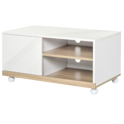 HOMCOM Carucior Suport TV cu 1 Usa si Compartimente Deschise, Dulap pentru TV pana la 42 "