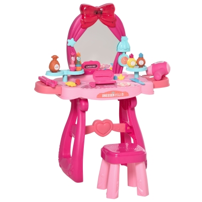 HOMCOM Masuta pentru machiaj cu scaun 36 accesorii, oglinda cu lumini si muzica