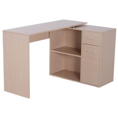 Homcom Birou pe Colt cu 2 Rafturi si 2 Sertare, Culoare Lemn Stejar, 117x82x74cm
