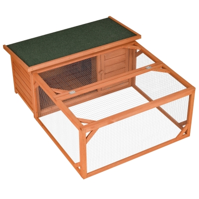 PawHut Cusca pentru iepuri cu casuta si zona ingradita, 125.5 x 100 x 49 cm, Lemn, Maro / Verde
