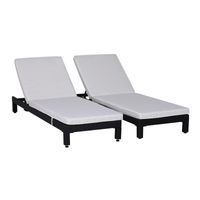 Outsunny Set 2 Sezlonguri de Gradina in PE Rattan Negru cu Perna Captusita