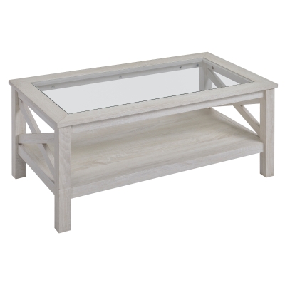 HOMCOM Masuta de Living cu Raft din Sticla Temperata sii Raft din MDF