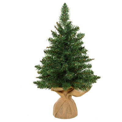 HOMCOM 45cm Mini Brad de Craciun Artificial Pin, 50 Ramuri, Geanta de baza din iuta, PVC