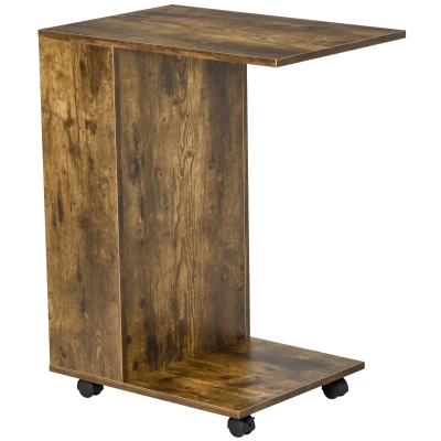 HOMCOM Masuta de Salon Noptiera Design in forma de C cu Raft Compartiment Lateral si Roti