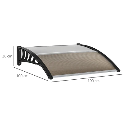 Outsunny Copertina de Exterior din Policarbonat pentru Usi si Ferestre cu Kit de Montare 100x100x26cm - Maro(m-3)