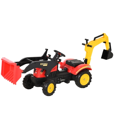HOMCOM Buldozer de Jucarie cu pedale Excavator pentru copii cu lopeti si volan