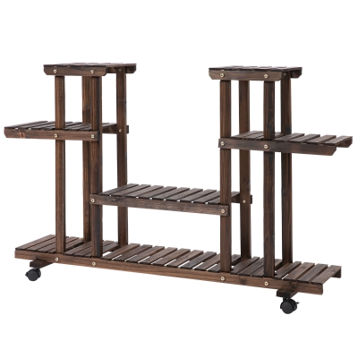Outsunny Raft de Flori cu 4 Nivele si Roti pentru Exterior si Interior, in Lemn 123.5L x 33L x 80Hcm