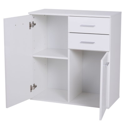 Homcom Mobilier Comoda 2 Sertare 2 Usi cu Raft Reglabil din Lemn, Alb, 71x35x76cm