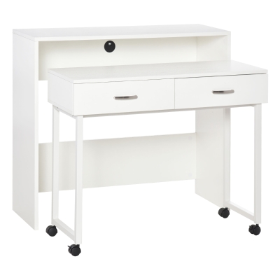 HOMCOM Birou Dublu separabil ergonomic cu role, Rafturi interioare, 100 x 36 x 88 cm, Alb