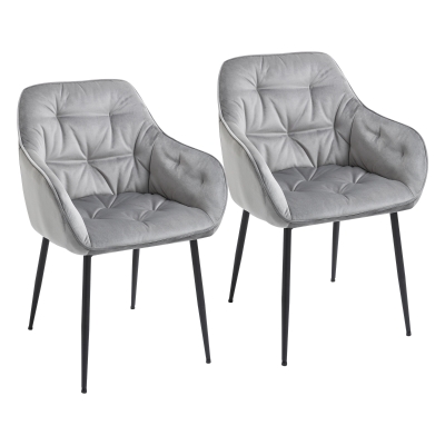 HOMCOM Set 2 Scaune moderne Capitonate Stil nordic din Catifea si Metal Gri