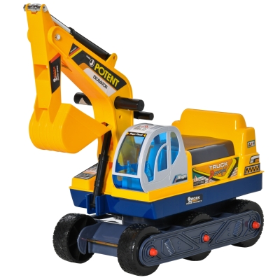 HOMCOM Buldozer Jucarie cu Excavator Manual Scaun Rotativ si Casca, Galben