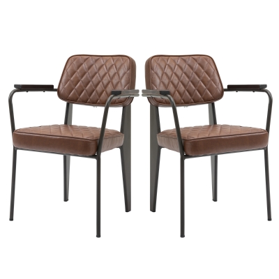 HOMCOM Set 2 Scaune Captusite Stil Vintage din Otel Piele Maro pentru Sufragerie
