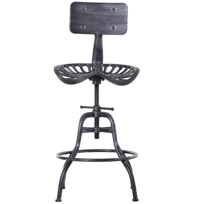 Homcom Scaun stil Industrial din otel cu spatar si inaltime reglabila, Negru 56x56x90-112cm