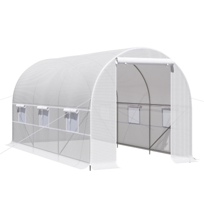Outsunny Sera tunel cu Schelet in Otel Galvanizat si Prelata in Polietilen 6 Ferestre Infasurate Alb 4 x 2 x 2 m