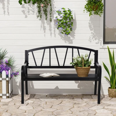 Banca de Gradina din metal cu 2 Locuri 128x56x86cm NegruOutsunny