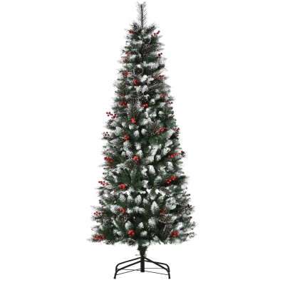HOMCOM Brad de Craciun cu fructe si conuri de brad, baza detasabila Φ90x180cm