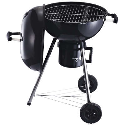 OutSunny Gratar Portabil din fonta cu 2 roti, 2 grile, Capac si Termometru 50x63x94cm