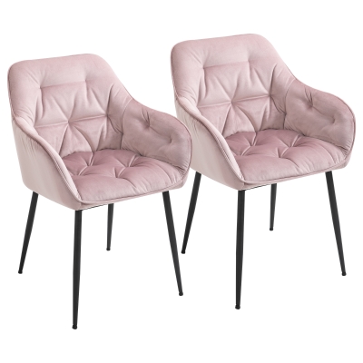 HOMCOM Set 2 Scaune moderne Capitonate Stil nordic, din Catifea si Metal Roz