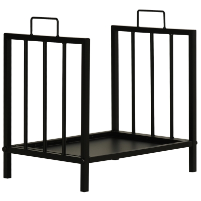 Outsunny Suport pentru Lemne de Interior si de Exterior din Metal cu 2 Manere Baza Ridicata Negru