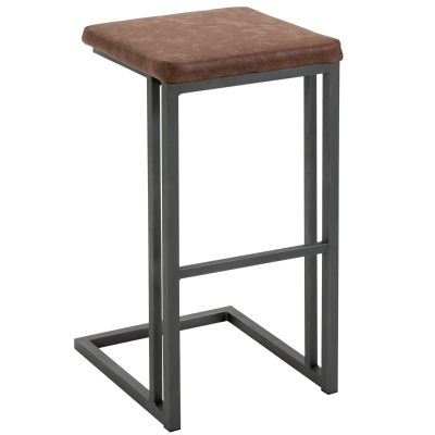HOMCOM Set 2 Taburete de Bar Stil Vintage Industrial Imitaţie de piele şi Metal