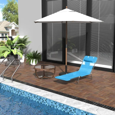 Sezlong pliabil cu spatar reglabil 182x56x28cm albastru-argintiu