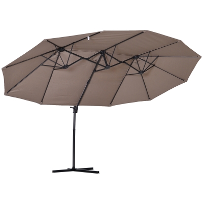 Outsunny Umbrela Dubla din Poliester Anti-UV Impermeabila, Maro 270x460x250cm