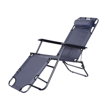 Outsunny Sezlong Pliabil cu brate de Gradina sau Pisina, Metal tesatura Oxford Gri