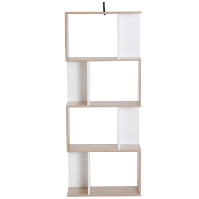 Homcom Librarie de Design Modern 4 rafturi Lemn Natural si Alb, 60x24x148cm