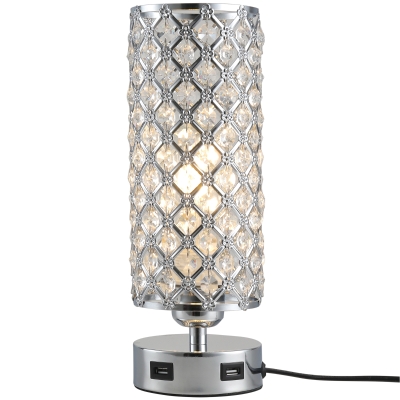 Homcom Lampa de Masa cu Abajur de Cristal 2 Porturi USB