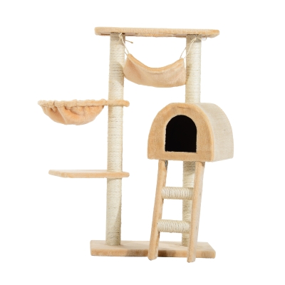 PawHut Copac Ascutit Gheare cu Cusca si Hamac , Bej, 55x30x100cm