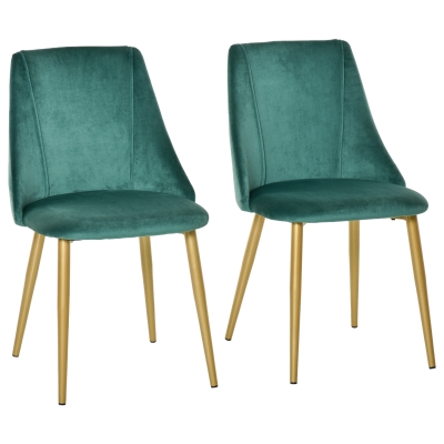 HOMCOM Scaune moderne si Capitonate pentru Salon, Sufragerie Set 2 PIese Verde si Auriu