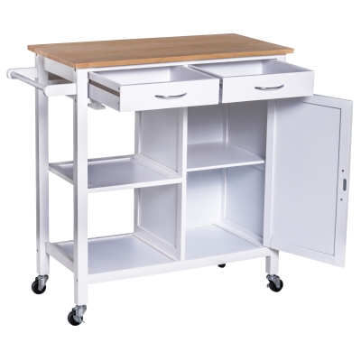 Homcom Carucior de Bucatarie Clasic 2 Sertare in Lemn 88.5x40x86cm
