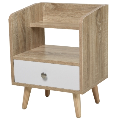 HOMCOM Noptiera Economie Spatiu Mobilier cu Sertar si Raft in Lemn 37x30x48cm - Stejar / alb