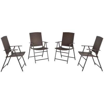 Outsunny Set 4 Bucati Scaune Pliante de Gradina din Ratan si Otel Maro