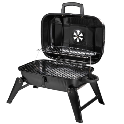 Outsunny Barbecue BBQ Grill de Masa cu Carbune Portabil Pliabil,Fier,Negru, 59x43x36cm