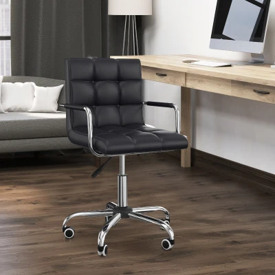Scaun Rotativ Brațe din Piele Sintetică 52.5x54x94cm Negru