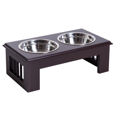Pawhut Bol Inaltat pentru Caini din Otel Inoxidabil 43.7x24x15cm, 2 Farfurii