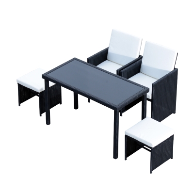 Outsunny Set Mobilier de Gradina in PE Rattan Mese 2 Scaune 2 Taburet cu Perne, Negru