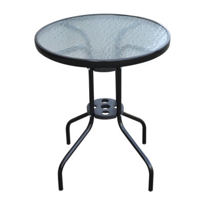 Outsunny Masa din Fier Rotund cu Blat in Sticlă securizată monostrat, Negru, Φ60x70cm