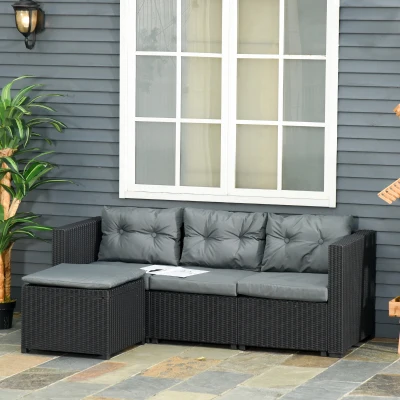 Set Mobilier de Gradina Canapea 3 Locuri 186x69x67cm Negru, Gri